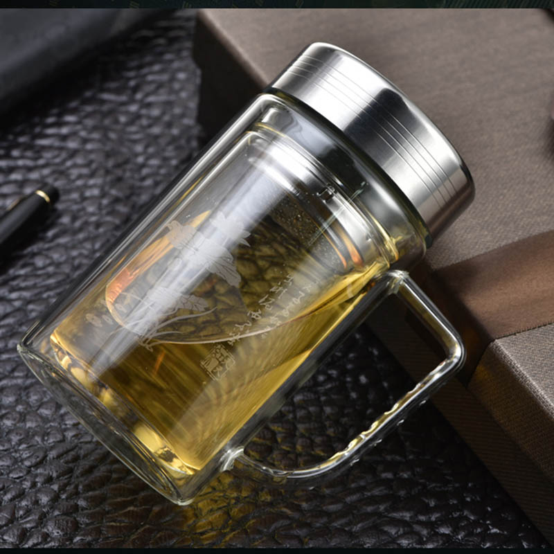 水杯雙層玻璃杯子禮品杯便攜茶杯隨手杯辦公室?guī)w泡茶過濾杯